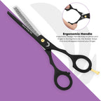 Black hair thinning scissors with ergonomic handle design for comfortable haircuts by Styleup Beauty Tools