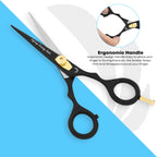 Black and gold hairdressing scissors with ergonomic handle for comfortable salon haircuts by Styleup Beauty Tools