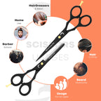 Professional hairdressing scissors showing usage for barbers salon home hair cutting and beard trimming by Styleup Beauty Tools
