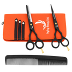 Barber hair cutting and thinning scissors kit with comb and orange pouch by Styleup Beauty Tools