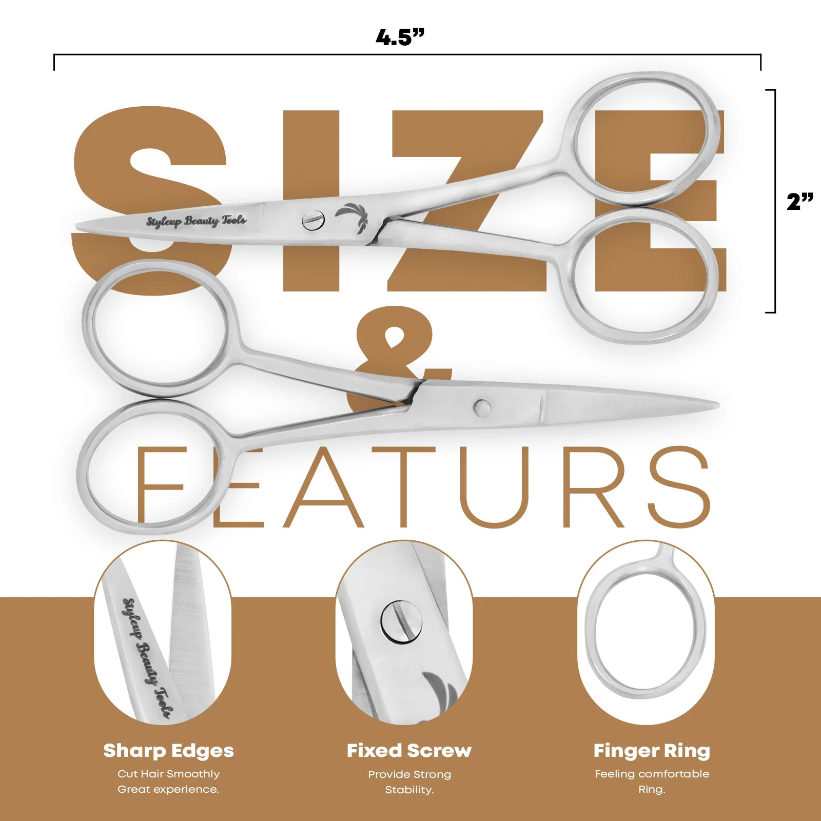 Stainless steel grooming scissors with 4.5 inch sharp edge blades fixed screw and finger ring by Styleup Beauty Tools