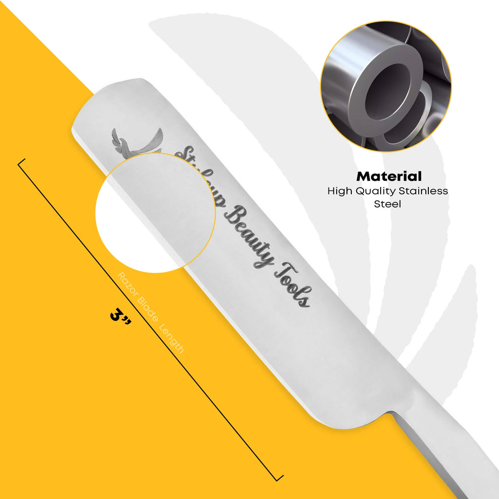 3-inch straight razor blade made of high-quality stainless steel by Styleup Beauty Tools