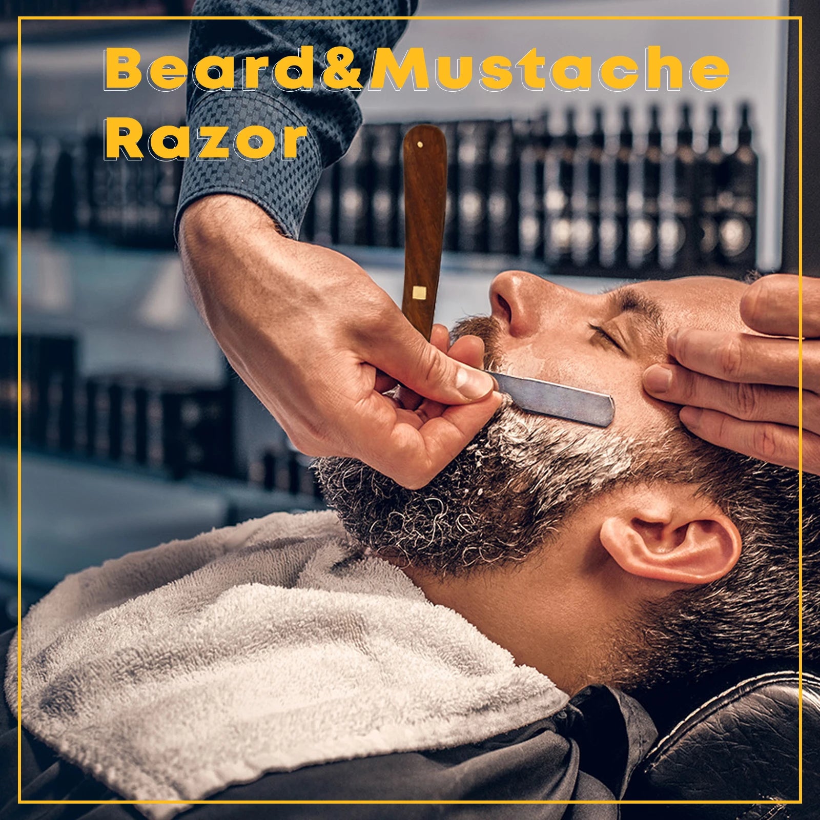 Professional barber using straight razor with wooden handle to shave beard and mustache by Styleup Beauty Tools