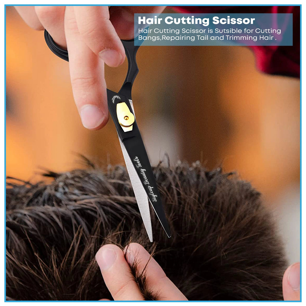 Professional black and gold hair cutting scissors for salon and barber hair trimming by Styleup Beauty Tools