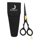 Professional black and gold hairdressing scissors with case for salon and barber use by Styleup Beauty Tools