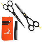 Barber hair cutting scissors kit including comb and orange carrying case by Styleup Beauty Tools