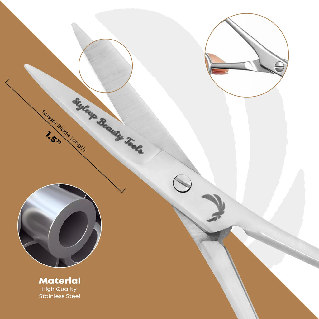 Stainless steel beard and mustache scissors with 1.5 inch sharp blade made of high quality material by Styleup Beauty Tools