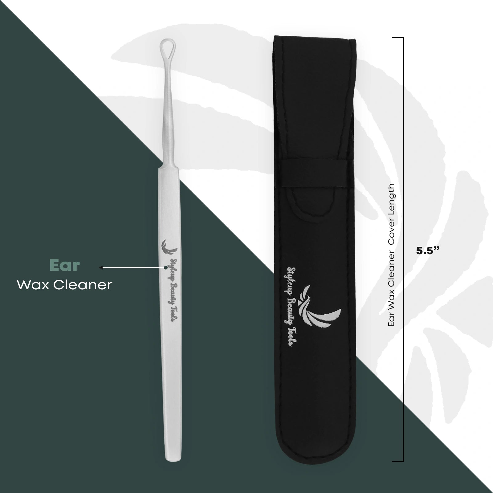 Stainless steel ear wax cleaner tool with 5.5 inch cover and leather case for safe ear cleaning by Styleup Beauty Tools