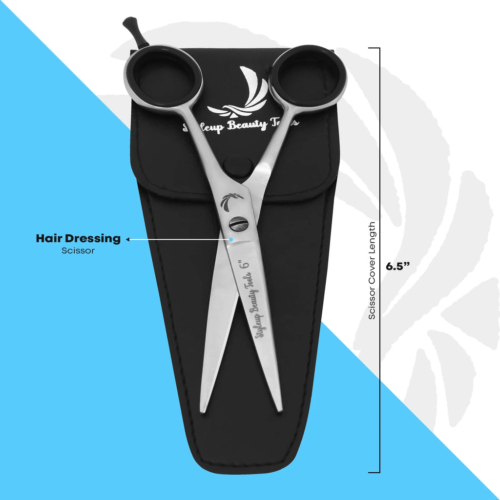 Stainless steel 6 inch hair cutting scissor with black case for salon and home use by Styleup Beauty Tools