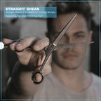 Professional barber using 6 inch stainless steel straight hair cutting shears by Styleup Beauty Tools