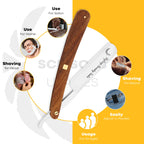 Straight razor showing multiple uses including beard shaving, head shaving, salon use, and home grooming by Styleup Beauty Tools