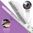 Close-up of 28 teeth stainless steel hair thinning scissors blade showing material quality and sharp edges by Styleup Beauty Tools