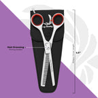 6.5 inch professional stainless steel hair thinning scissors with red handles and black protective case by Styleup Beauty Tools
