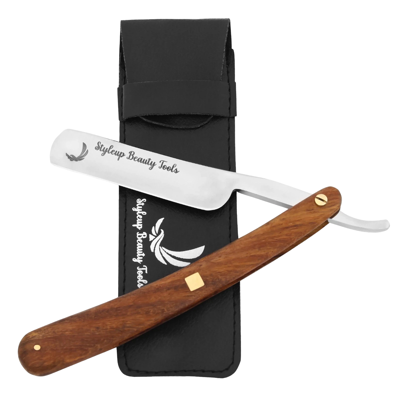 Premium straight razor with wooden handle and stainless steel blade by Styleup Beauty Tools